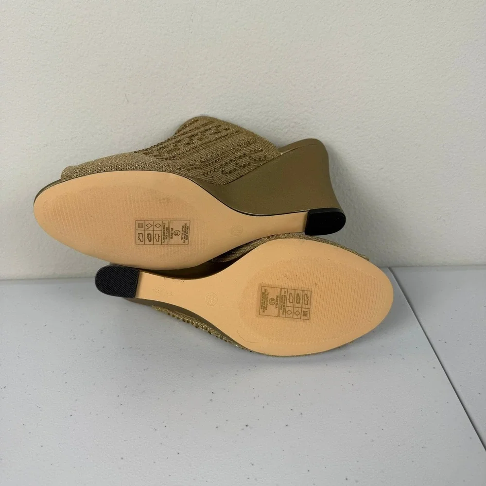 Lauren Lorraine Womens 8.5‎ Martha Wedge Sandal Gold Rhinestone Glam Evening NEW